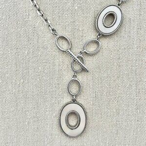 Lia Sophia Necklace White Oval Pendants Silver Tone Adjustable Asymmetrical